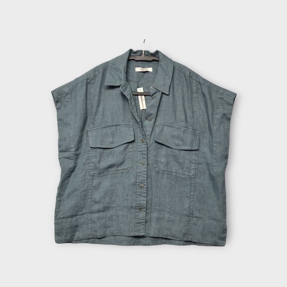 MADEWELL Flap-Pocket Button-Up Shirt in 100% Linen Blue XS NWT - Picture 5 of 11